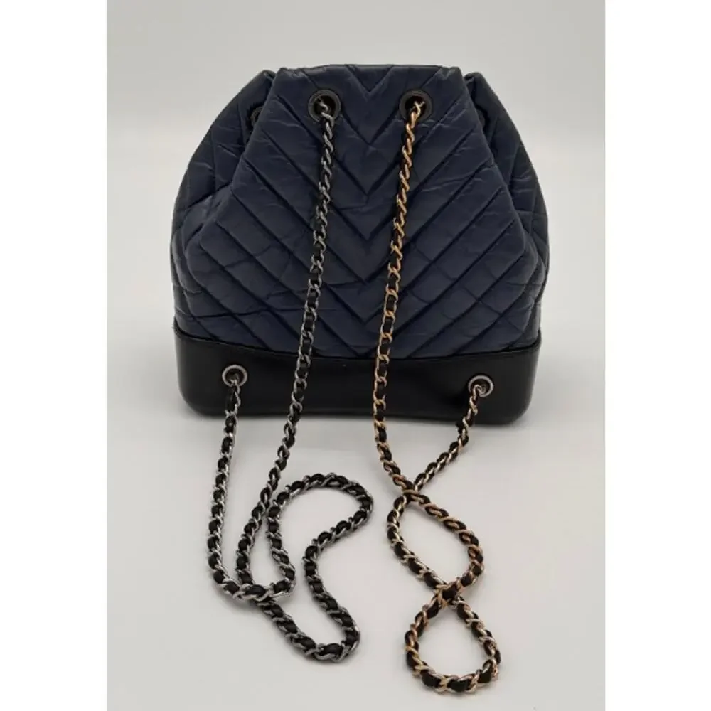 Chanel Gabrielle Backpack Navy Aged Calfskin Mixed Metal Chain 2019